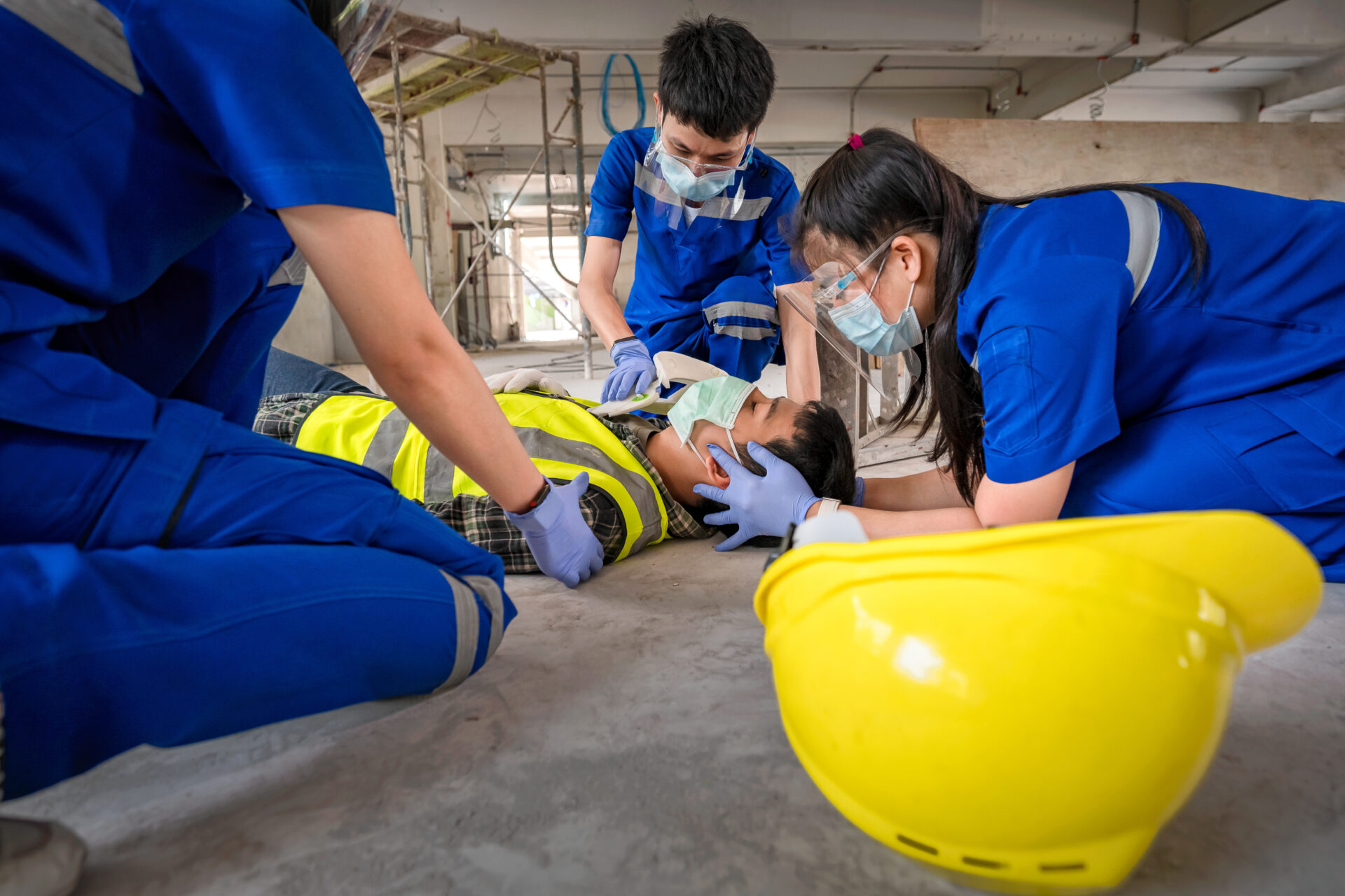 First aid for head injuries and Considered for all trauma incidents of worker in work. First aid training to transfer patient, loss of feeling or loss of normal movement.