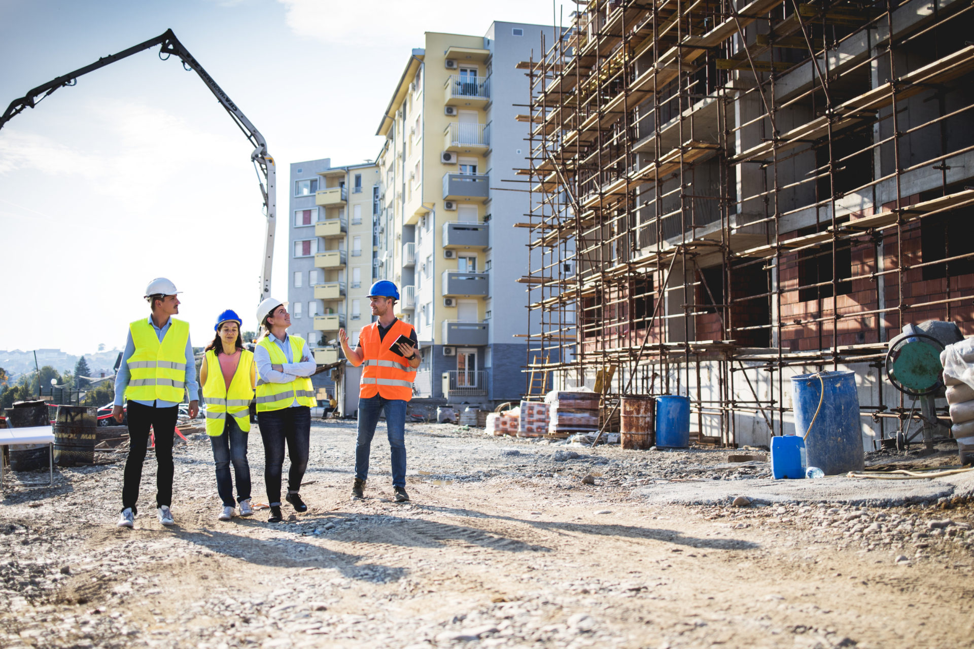 worker showing construction site